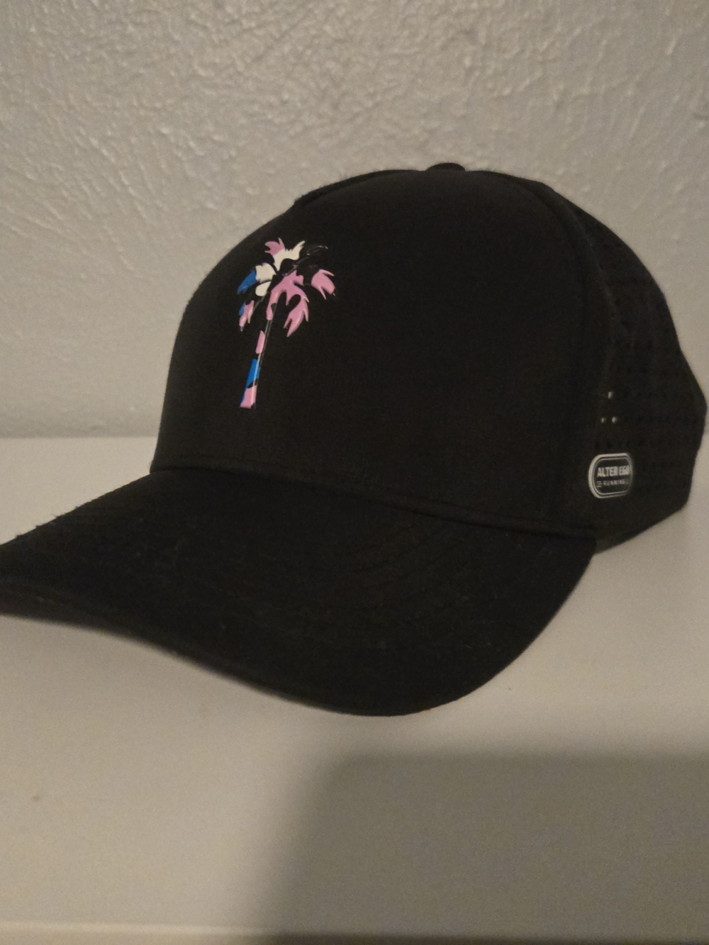 AlterEgo Running Hat with Pink & Blue Palm Tree Patch